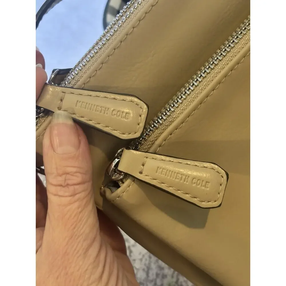Kenneth Cole Reaction Beige Small Crossbody Bag Zip Top Adjustable Strap Pockets